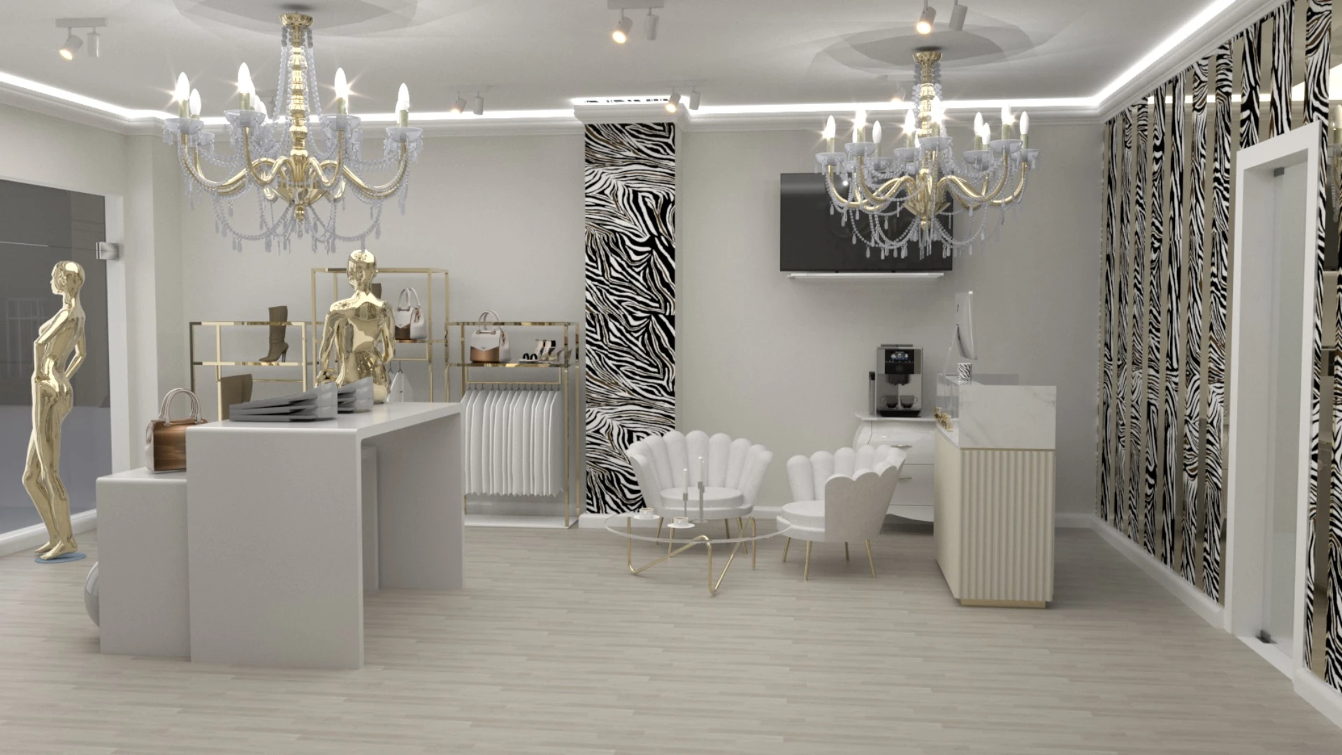 Projekt wnętrza. Żyrandole glamour i taśmy LED